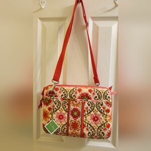 NWT Vera Bradley Folkloric mini Laptop Case Crossbody Bag Quilted Floral Vintage